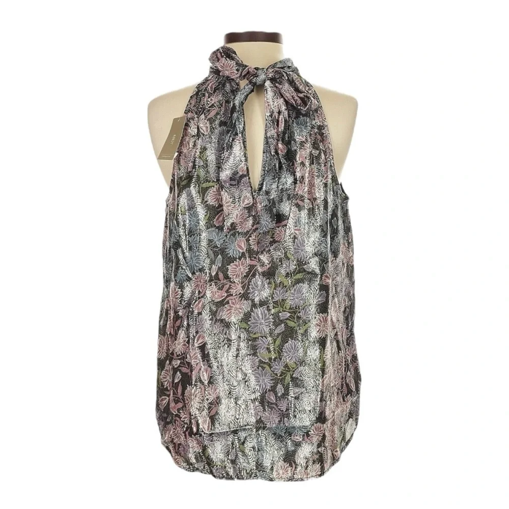 J.Crew Collection Tie-Neck Top XS Metallic Floral Shimmer Party Holiday NWT $128